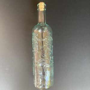 Vetreria Etrusca Laurel 12" Tall Blue green Italy Glass Decanter Bottle W/ Cork